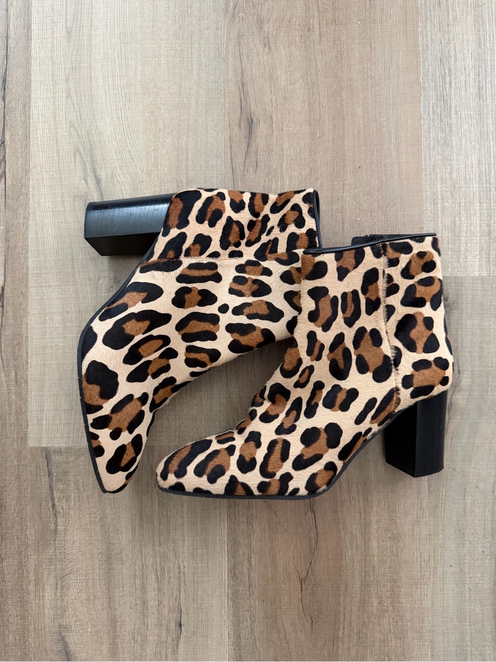 Aquatalia Leopard Print Block Heel Ankle Boots - Black & Brown